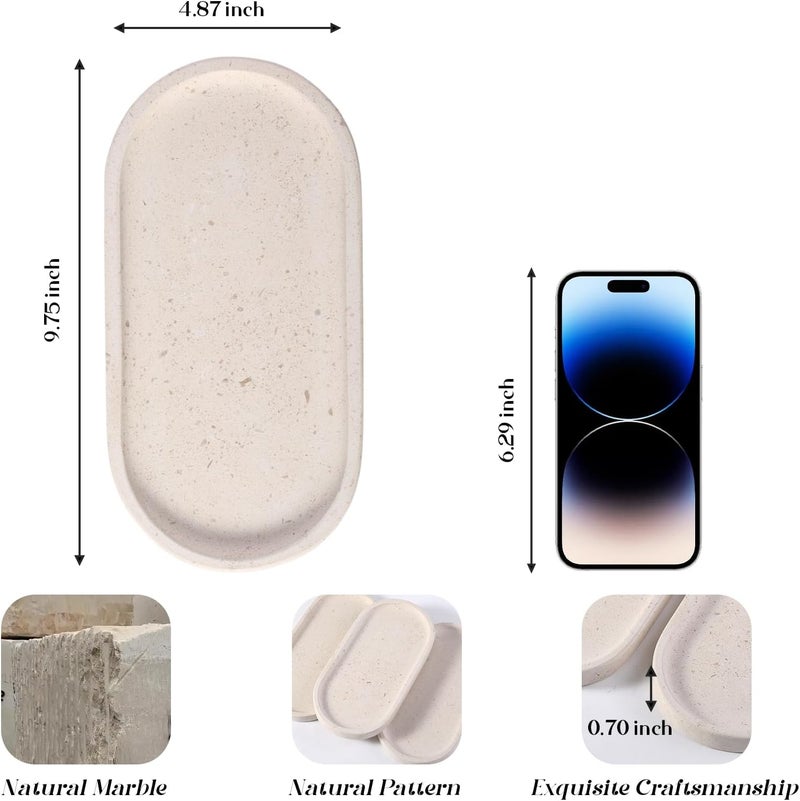 Koville Natural Marble Tray for Bathroom, Vanity Decorative Marble Trays for Countertop Organizer, Catchall Trays for Perfume, Candles, Jewelry, Stone Tray for Decor(Moca Crema Yellow) - Image 2